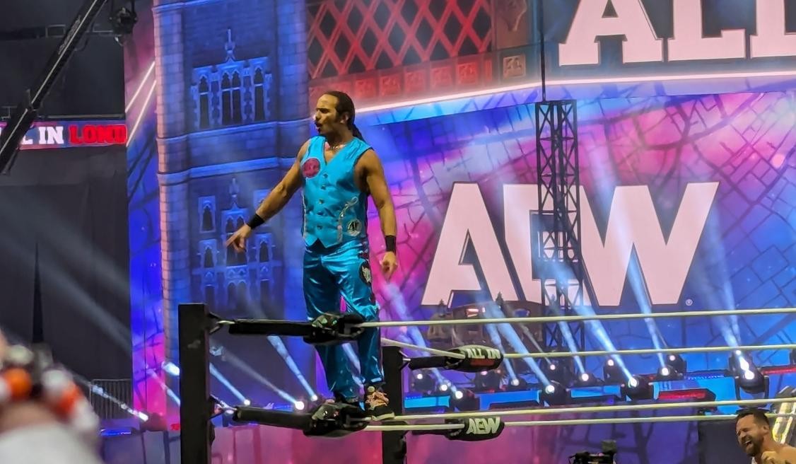 Nick Jackson taunts the Wembley crowd in his Sgt. Pepper's-inspired gear
